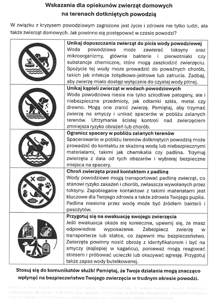 Wskazania dla opiekunow zwierzat domowych na terenach dotknietych powodzia